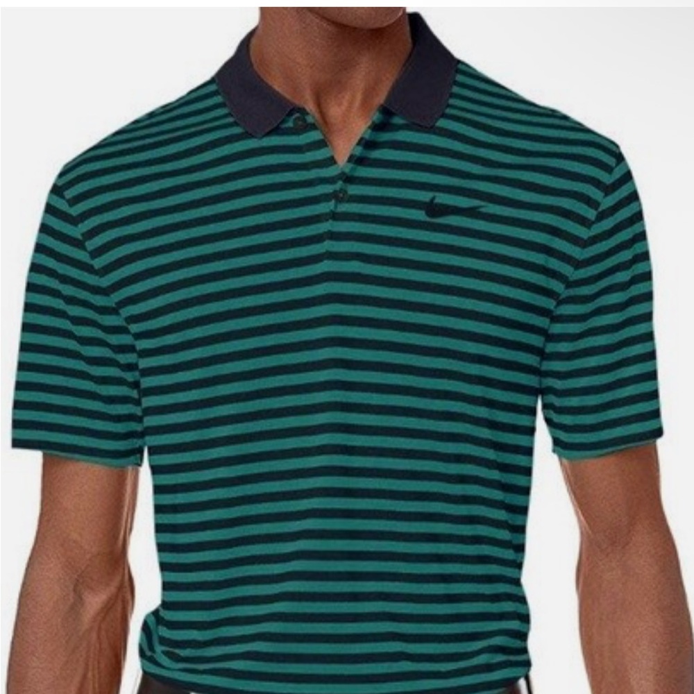 Nike Men's Golf Black and Green Striped Polo
